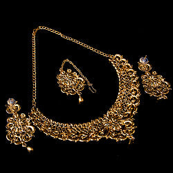 インドアクセサリー3点セット〔ネックレス、ピアス、ティッカ〕　パーティーや結婚式などへ - サブ5