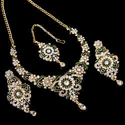 インドアクセサリー3点セット〔ネックレス、ピアス、ティッカ〕　パーティーや結婚式などへ - サブ2