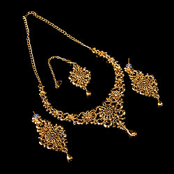 インドアクセサリー3点セット〔ネックレス、ピアス、ティッカ〕　パーティーや結婚式などへ - サブ5