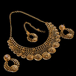 インドアクセサリー3点セット〔ネックレス、ピアス、ティッカ〕　パーティーや結婚式などへ - サブ5