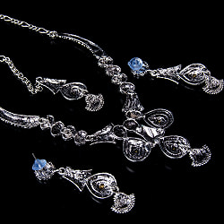 ラバリ族デザイン　トライバル・シルバーメタル　アクセサリー3点セット〔ネックレス、ピアス、ティッカ〕 - サブ5