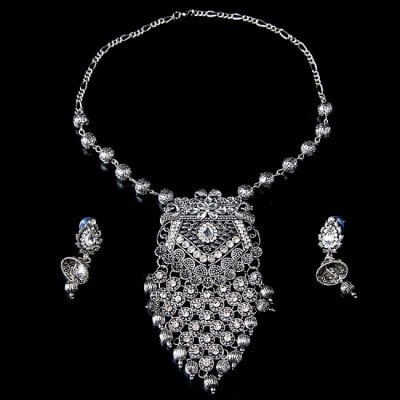 ラバリ族デザイン トライバル・シルバーメタル ネックレス&ピアスセット(ID-NECKSET-552)