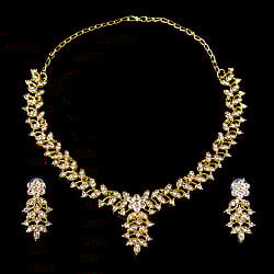 シンプルラインストーンのネックレス＆ピアスセット　パーティーや結婚式などへ　アクセサリーセット - サブ2