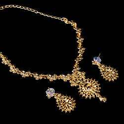 シンプルラインストーンのネックレス＆ピアスセット　パーティーや結婚式などへ　アクセサリーセット - サブ5