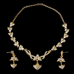 シンプルラインストーンのネックレス＆ピアスセット　パーティーや結婚式などへ　アクセサリーセット - サブ2