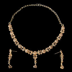 シンプルラインストーンのネックレス＆ピアスセット　パーティーや結婚式などへ　アクセサリーセット - サブ2