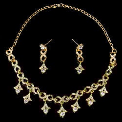 シンプルラインストーンのネックレス＆ピアスセット　パーティーや結婚式などへ　アクセサリーセット - サブ2