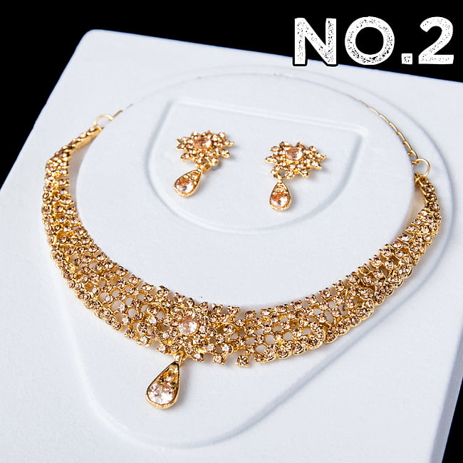 シンプルラインストーンのネックレス&ピアスセット パーティーや結婚式などへ アクセサリーセット 11 - No.2 ブラウン系
