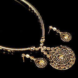 インドアクセサリー2点セット〔ネックレス、ピアス〕　パーティーや結婚式などへ - サブ5