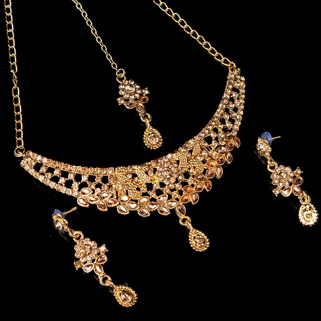 インドアクセサリー3点セット〔ネックレス、ピアス、ティッカ〕 パーティーや結婚式などへ 2 - 拡大写真です