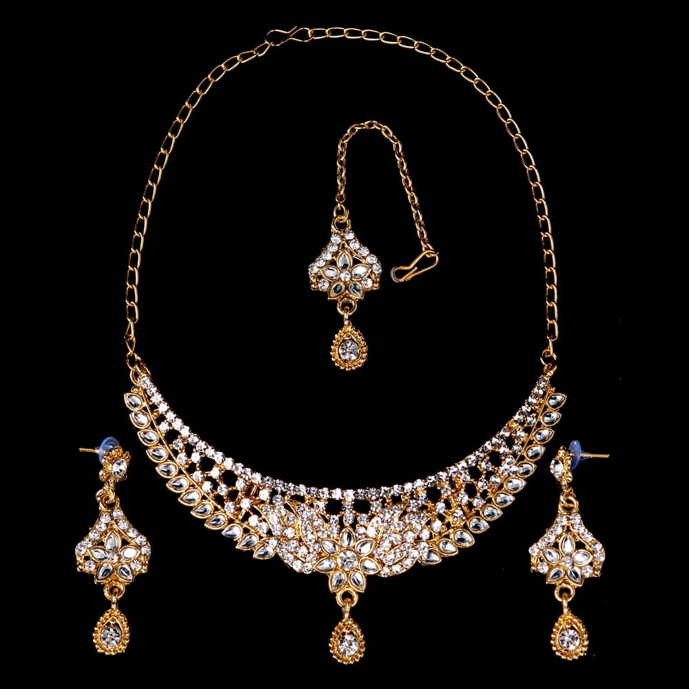 インドアクセサリー3点セット〔ネックレス、ピアス、ティッカ