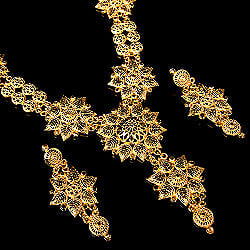ゴージャス・ゴールド　ネックレス＆ピアスセット　インド伝統アクセサリーの商品写真