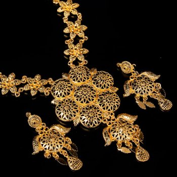 ゴージャス・ゴールド　ネックレス＆ピアスセット　インド伝統アクセサリー(ID-NECKSET-583)
