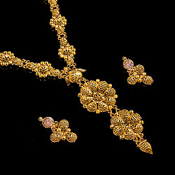 ゴージャス・ゴールド　ネックレス＆ピアスセット　インド伝統アクセサリー - サブ5