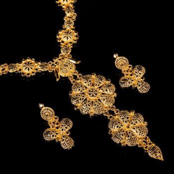 ゴージャス・ゴールド　ネックレス＆ピアスセット　インド伝統アクセサリー(ID-NECKSET-584)