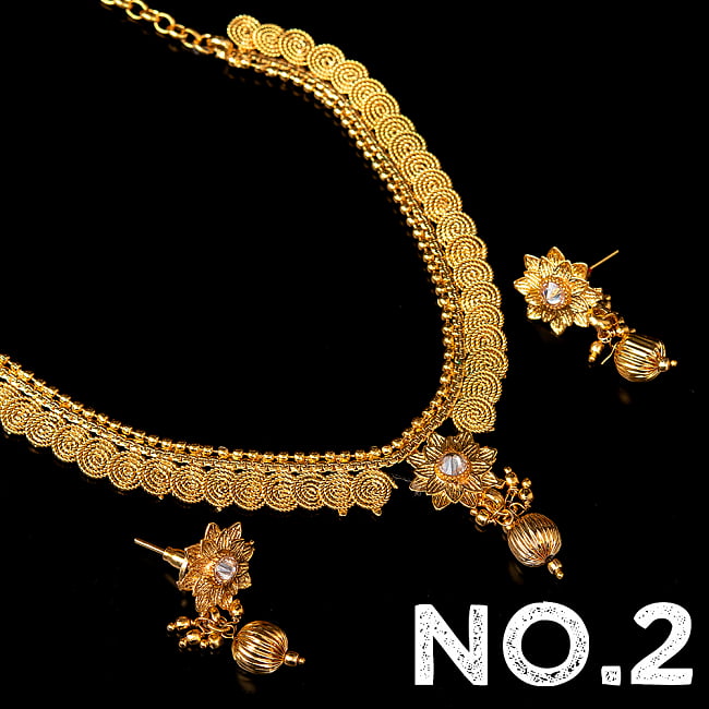 ゴールド・ドクラデザイン ネックレス&ピアスセット インド伝統アクセサリー 10 - デザイン No.2