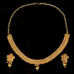 ゴールド・ドクラデザイン　ネックレス＆ピアスセット　インド伝統アクセサリー - サブ2