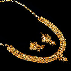 ゴールド・ドクラデザイン　ネックレス＆ピアスセット　インド伝統アクセサリー - サブ5