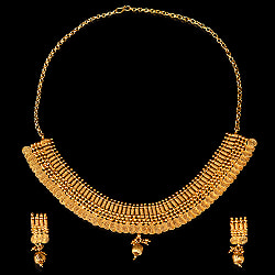 ゴールド・ドクラデザイン　ネックレス＆ピアスセット　インド伝統アクセサリー - サブ2