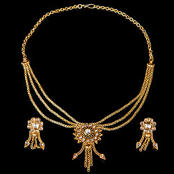 ゴールド・ドクラデザイン　ネックレス＆ピアスセット　インド伝統アクセサリー - サブ2