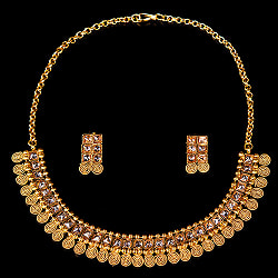 ゴールド・ドクラデザイン　ネックレス＆ピアスセット　インド伝統アクセサリー - サブ2