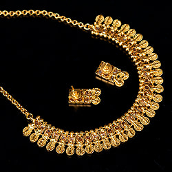 ゴールド・ドクラデザイン　ネックレス＆ピアスセット　インド伝統アクセサリー - サブ5