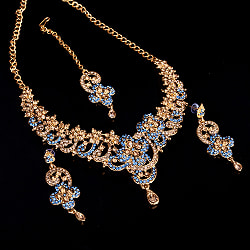 〔各色あり〕インドアクセサリー3点セット〔ネックレス、ピアス、ティッカ〕　パーティーや結婚式などへ - サブ2