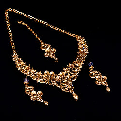 〔各色あり〕インドアクセサリー3点セット〔ネックレス、ピアス、ティッカ〕　パーティーや結婚式などへ - サブ5