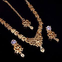 〔各色あり〕インドアクセサリー3点セット〔ネックレス、ピアス、ティッカ〕　パーティーや結婚式などへ - サブ5