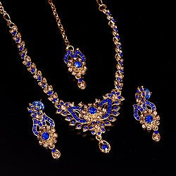 〔各色あり〕インドアクセサリー3点セット〔ネックレス、ピアス、ティッカ〕　パーティーや結婚式などへ - サブ2