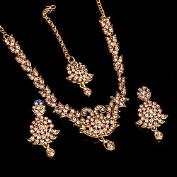 〔各色あり〕インドアクセサリー3点セット〔ネックレス、ピアス、ティッカ〕　パーティーや結婚式などへ - サブ2