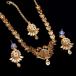 〔各色あり〕インドアクセサリー3点セット〔ネックレス、ピアス、ティッカ〕　パーティーや結婚式などへ - サブ5