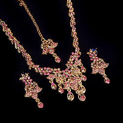 〔各色あり〕インドアクセサリー3点セット〔ネックレス、ピアス、ティッカ〕　パーティーや結婚式などへ - サブ2