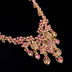 〔各色あり〕インドアクセサリー3点セット〔ネックレス、ピアス、ティッカ〕　パーティーや結婚式などへ - サブ4