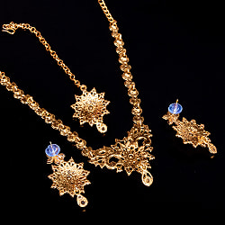 〔各色あり〕インドアクセサリー3点セット〔ネックレス、ピアス、ティッカ〕　パーティーや結婚式などへ - サブ5