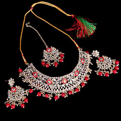 〔各色あり〕インドアクセサリー3点セット〔ネックレス、ピアス、ティッカ〕　パーティーや結婚式などへ - サブ2