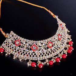 〔各色あり〕インドアクセサリー3点セット〔ネックレス、ピアス、ティッカ〕　パーティーや結婚式などへ - サブ4