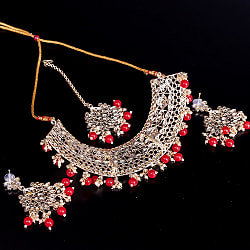 〔各色あり〕インドアクセサリー3点セット〔ネックレス、ピアス、ティッカ〕　パーティーや結婚式などへ - サブ5