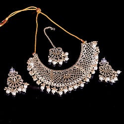 インドアクセサリー3点セット〔ネックレス、ピアス、ティッカ〕　パーティーや結婚式などへ - サブ5