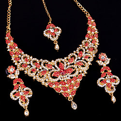 〔各色あり〕インドアクセサリー3点セット〔ネックレス、ピアス、ティッカ〕　パーティーや結婚式などへ - サブ2