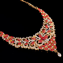 〔各色あり〕インドアクセサリー3点セット〔ネックレス、ピアス、ティッカ〕　パーティーや結婚式などへ - サブ4