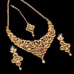 〔各色あり〕インドアクセサリー3点セット〔ネックレス、ピアス、ティッカ〕　パーティーや結婚式などへ - サブ5