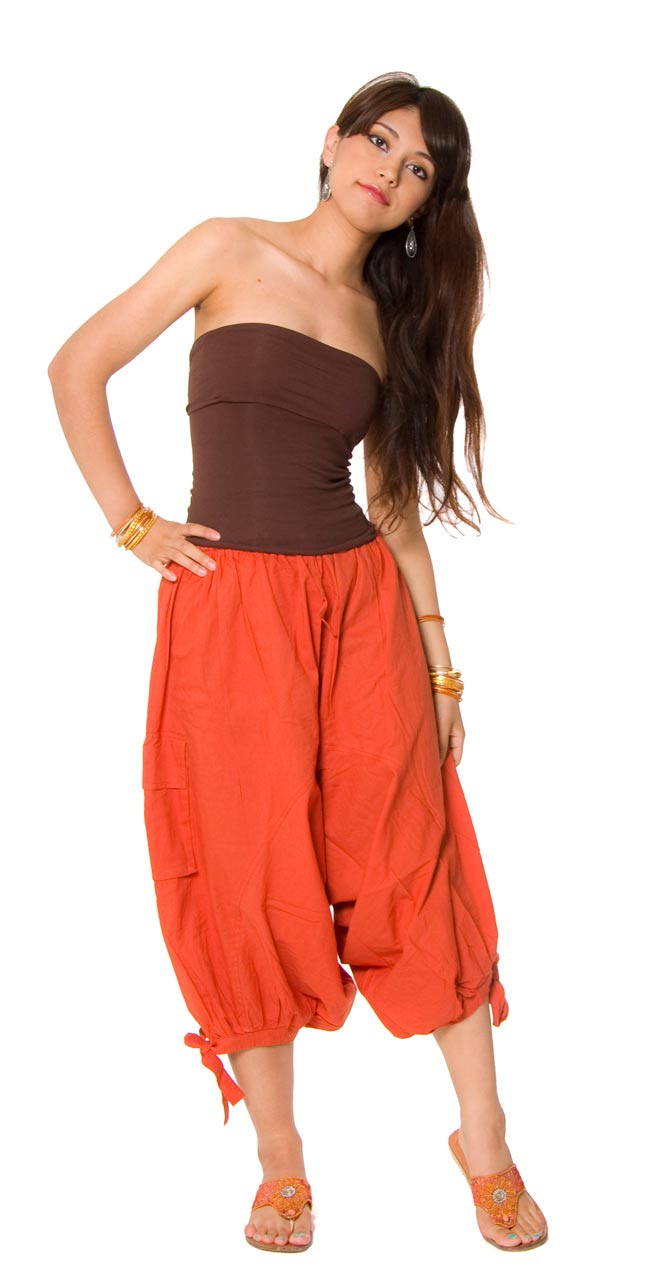 オレンジ カーゴパンツ サイドポケット付き オレンジ カーゴパンツ サイドポケット付き