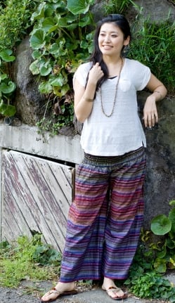 マルチボーダーのコットンワイドパンツ - サブ3