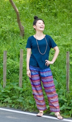 マルチボーダーのコットンワイドパンツ - サブ5