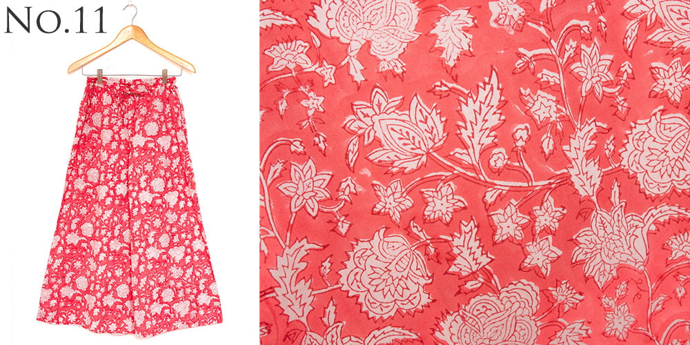 ボタニカル柄の木版染が美しい コットンワイドパンツ11枚目の下部説明写真です