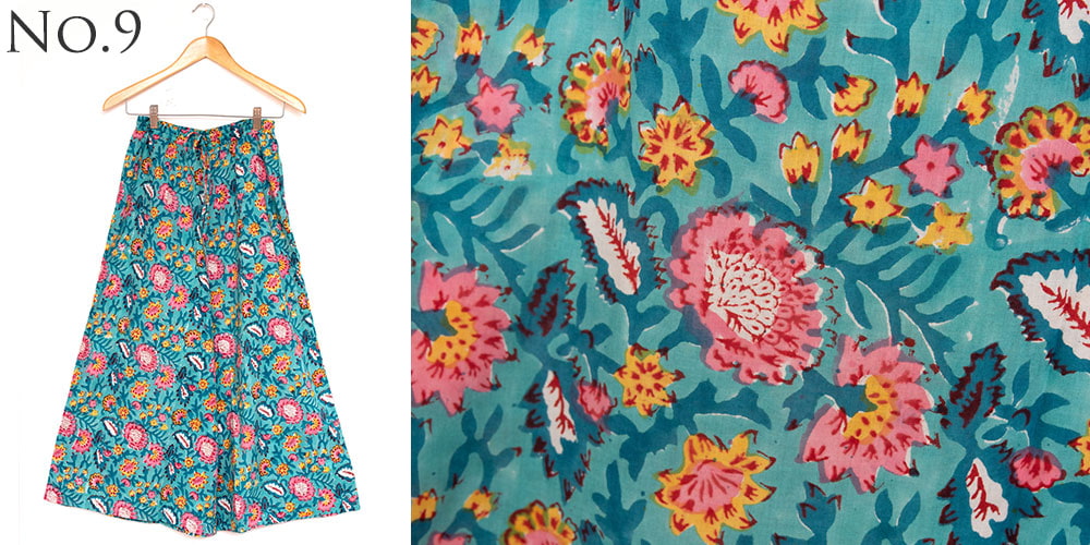 ボタニカル柄の木版染が美しい コットンワイドパンツ9枚目の下部説明写真です