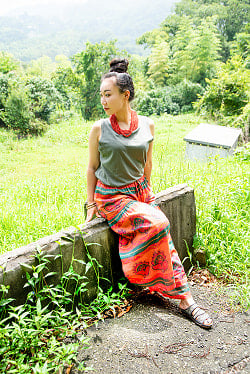 エスニックな伝統柄が個性的 コットンワイドパンツ - サブ3