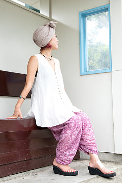 ペイズリー柄のユニークバルーンパンツ - サブ4