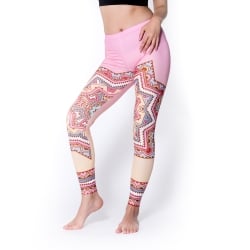 フルグラフィック マンダラ美脚ヨガレギンス - ピンク黄色系パステルグラデーション - サブ3